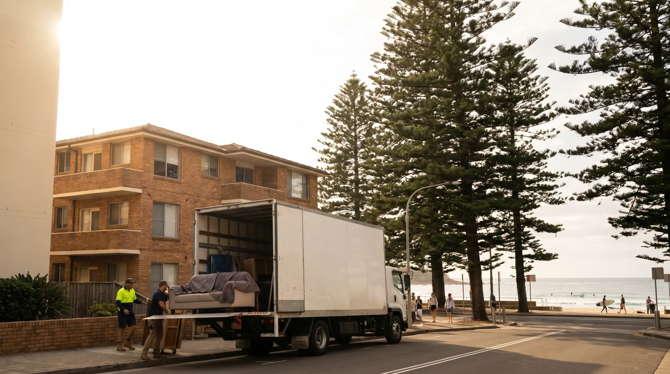 A removal crew loading a truck at the kerb on the Cronulla peninsula