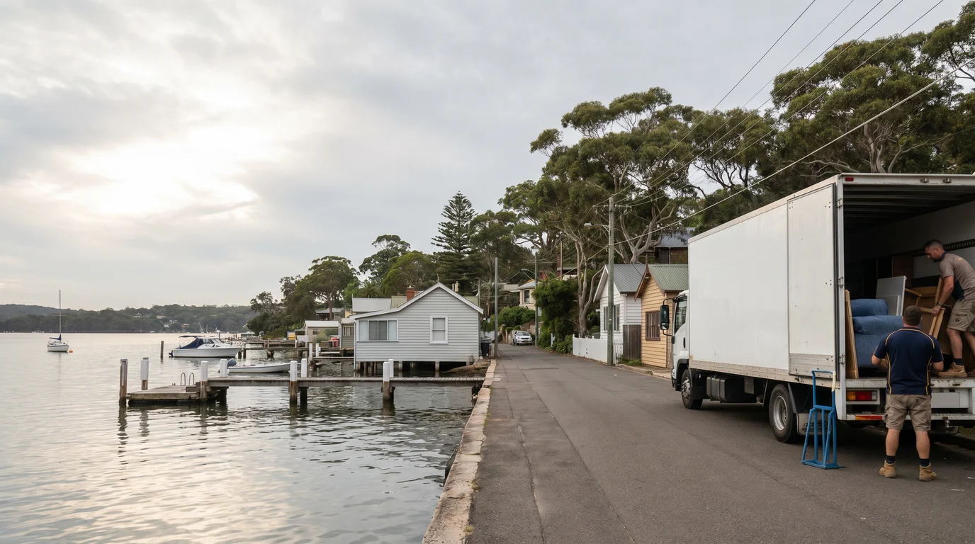 A removal truck at the kerb on a street in Bundeena, Cronulla peninsula