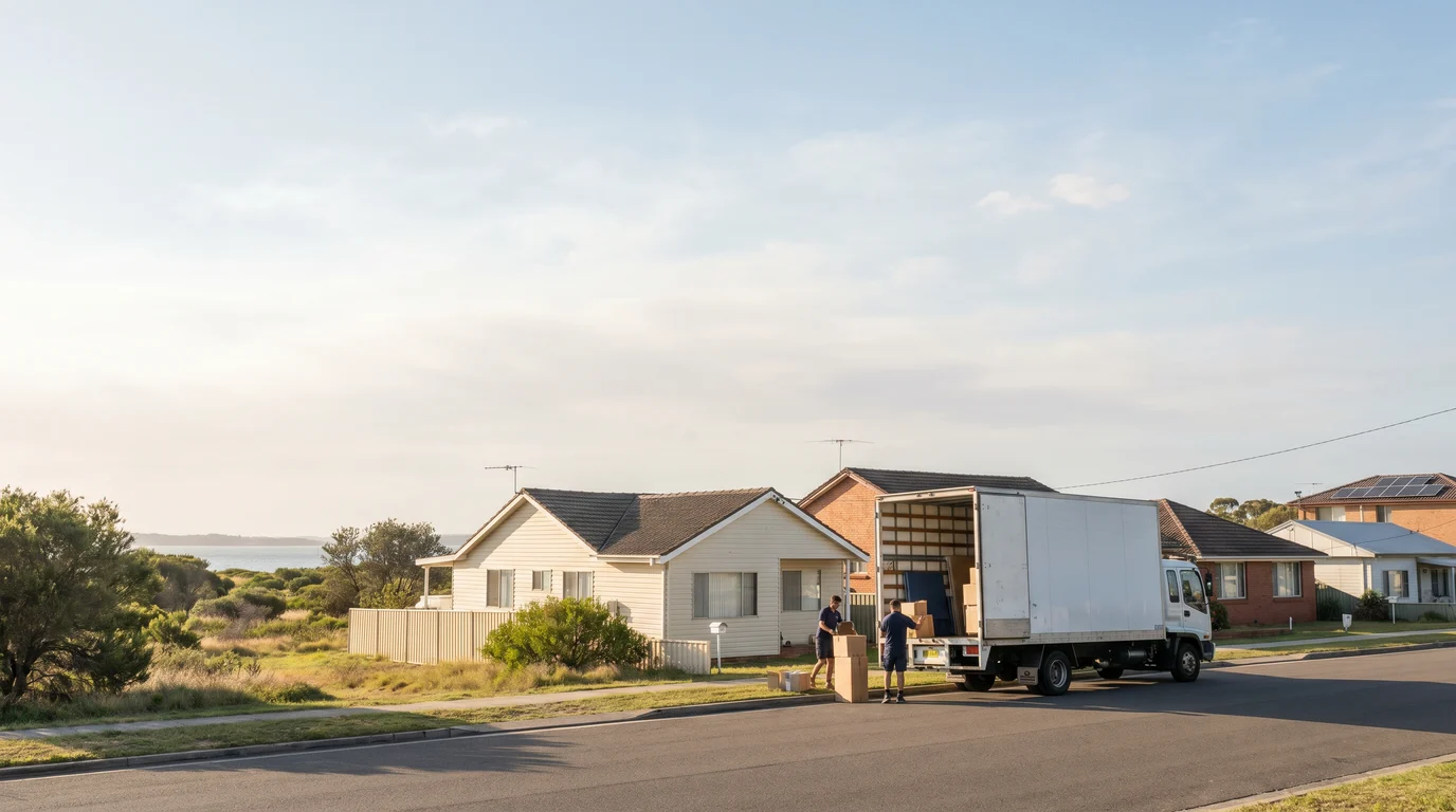 A removal truck at the kerb on a street in Kurnell, Cronulla peninsula