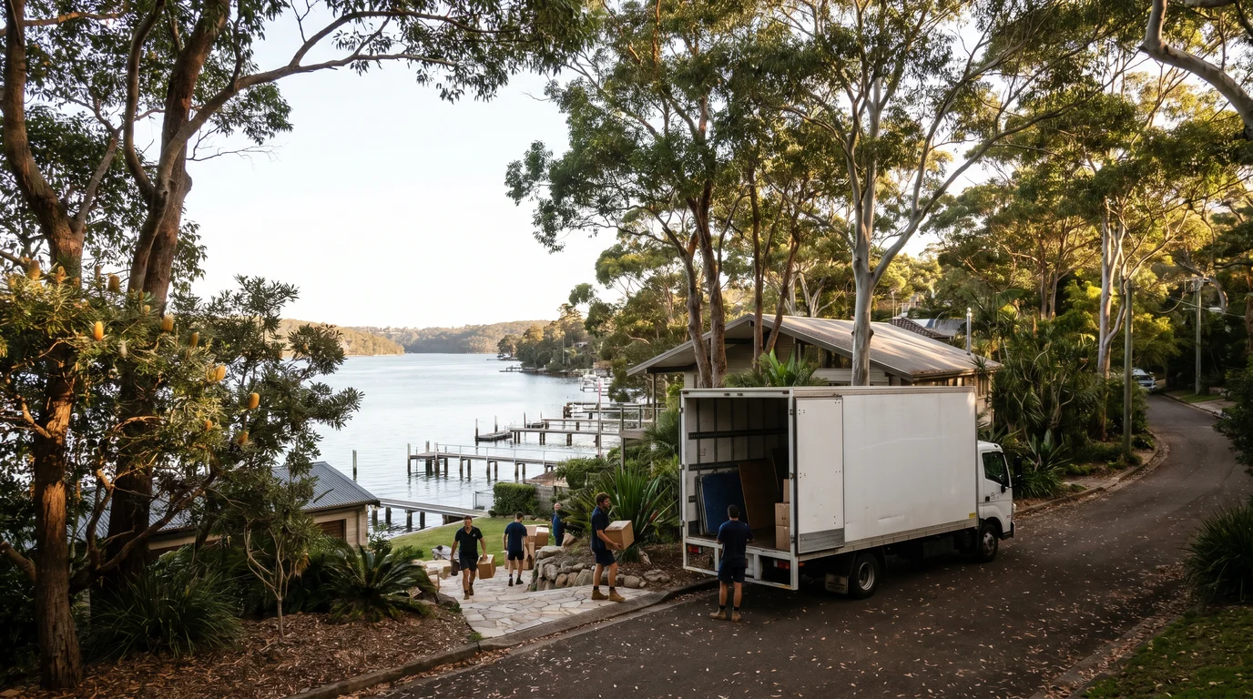 A removal truck at the kerb on a street in Lilli Pilli, Cronulla peninsula