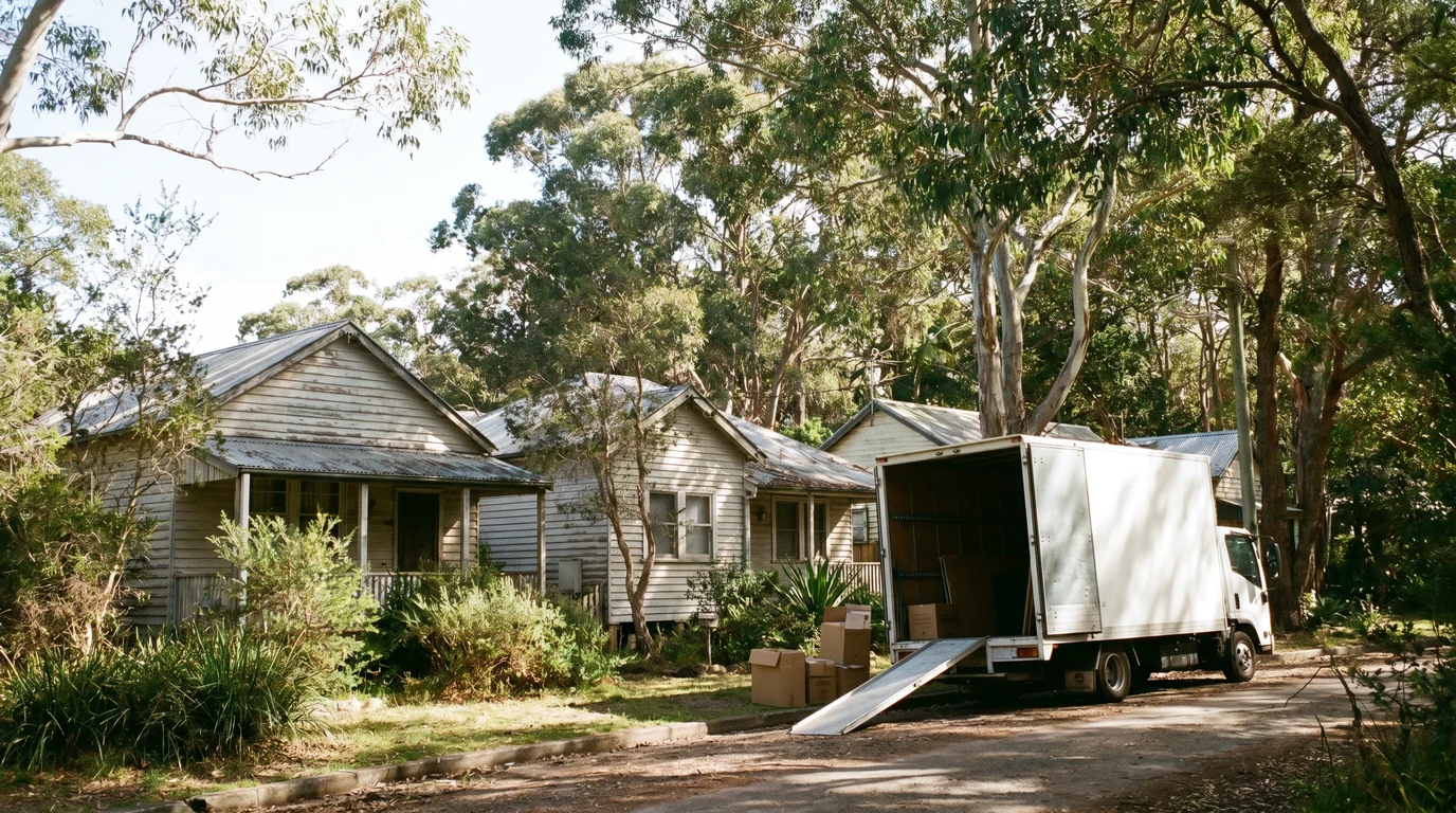 A removal truck at the kerb on a street in Maianbar, Cronulla peninsula